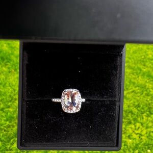 18k Solid White Gold Diamond & Morganite Ring